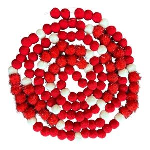 9 ft Valentine's Day Red, Red Sparkle & Cream Pom Pom Garland Handmade on Wire